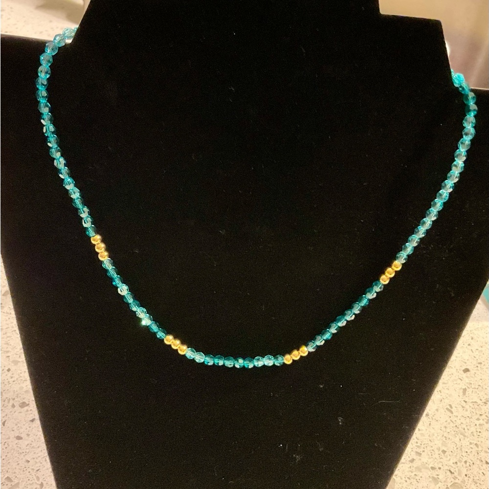 Touchstone Crystal by Swarovski MINDFUL necklace turquoise and gold bead crystal